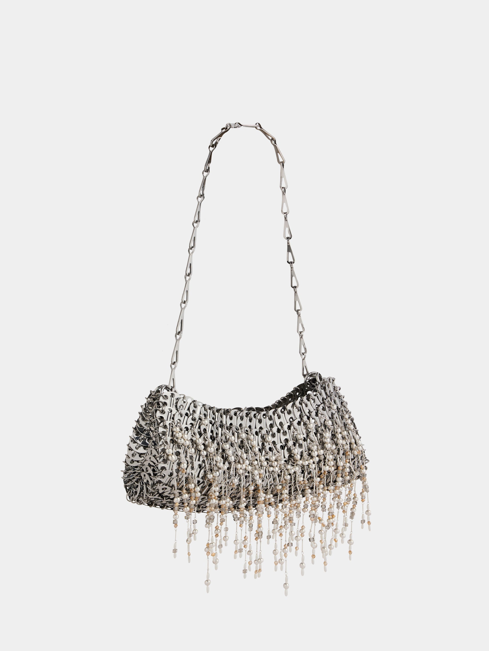 Sac clutch 1969 argentée avec ornements de perles et sequins 
