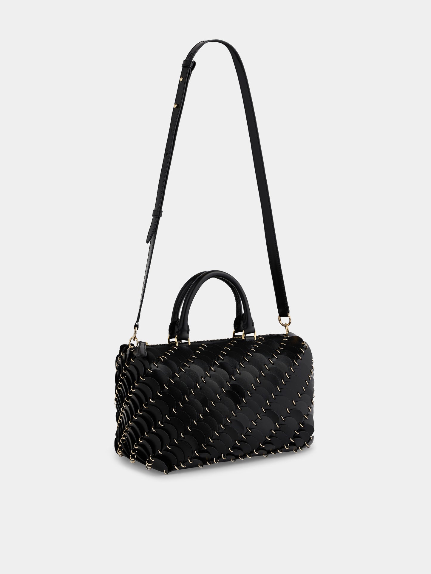 Boston Bag in black leather and gold finishing