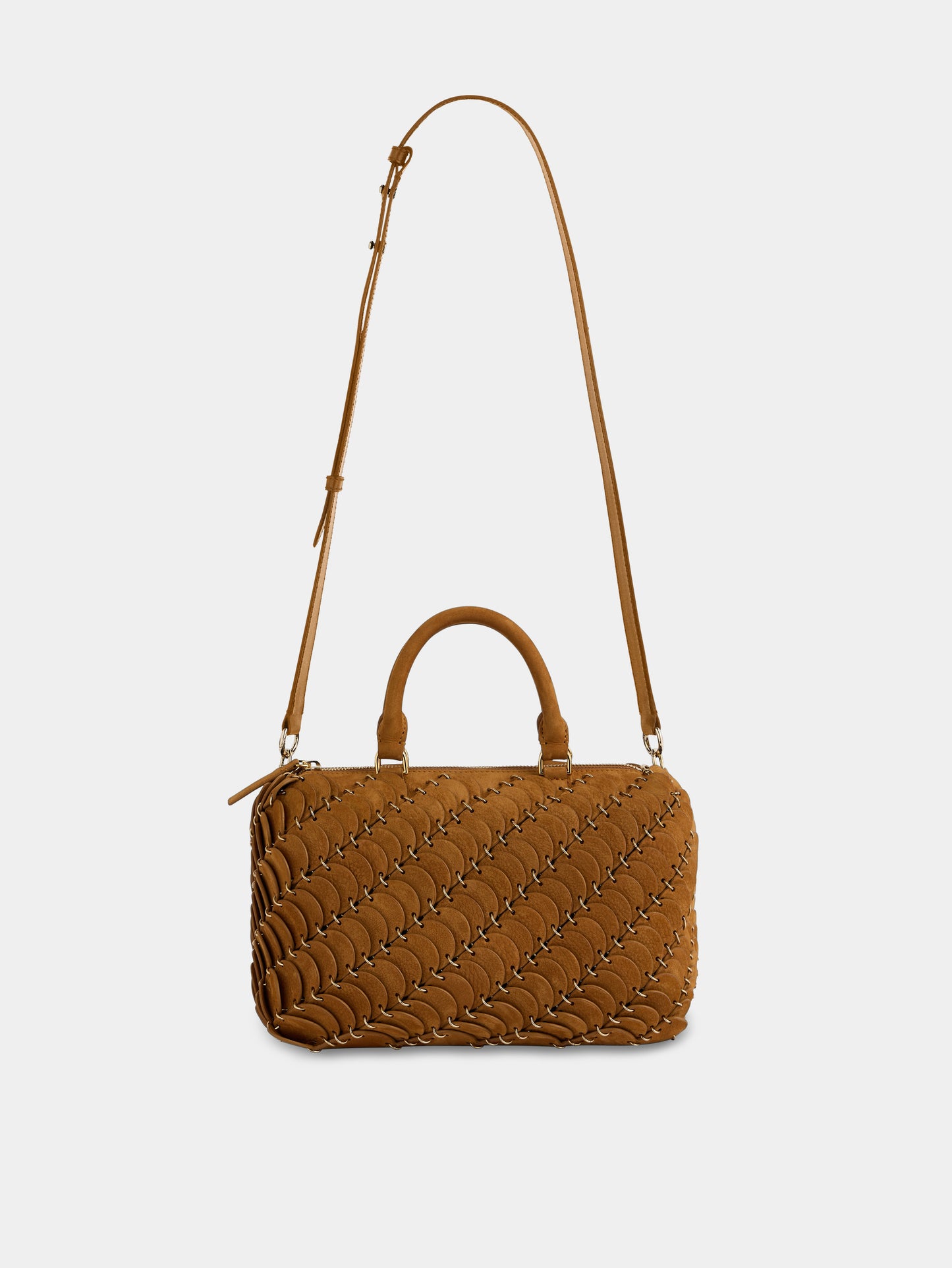 Sac Boston en cuir camel avec finitions dorées 