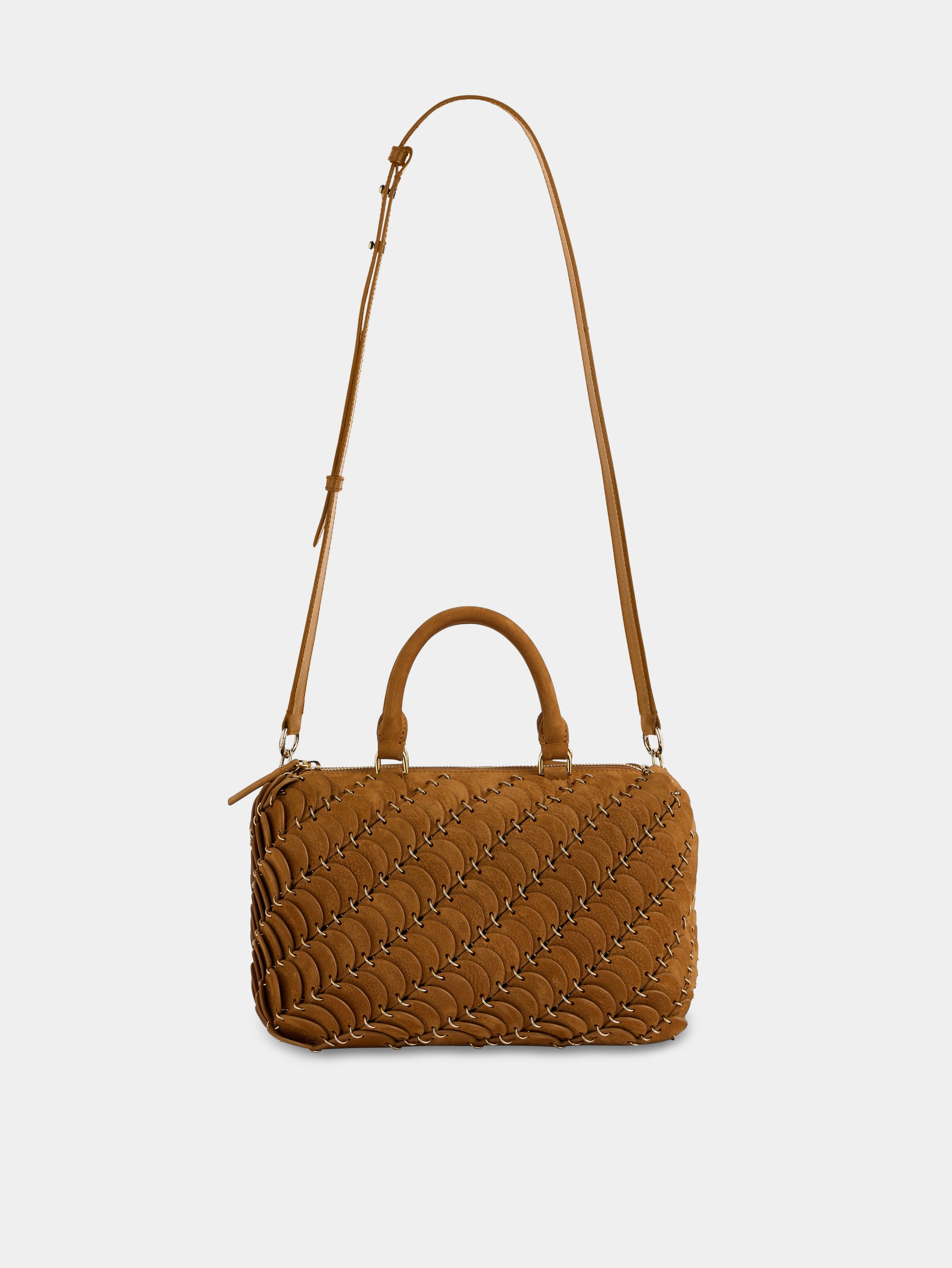Sac Boston en cuir camel avec finitions dorées 