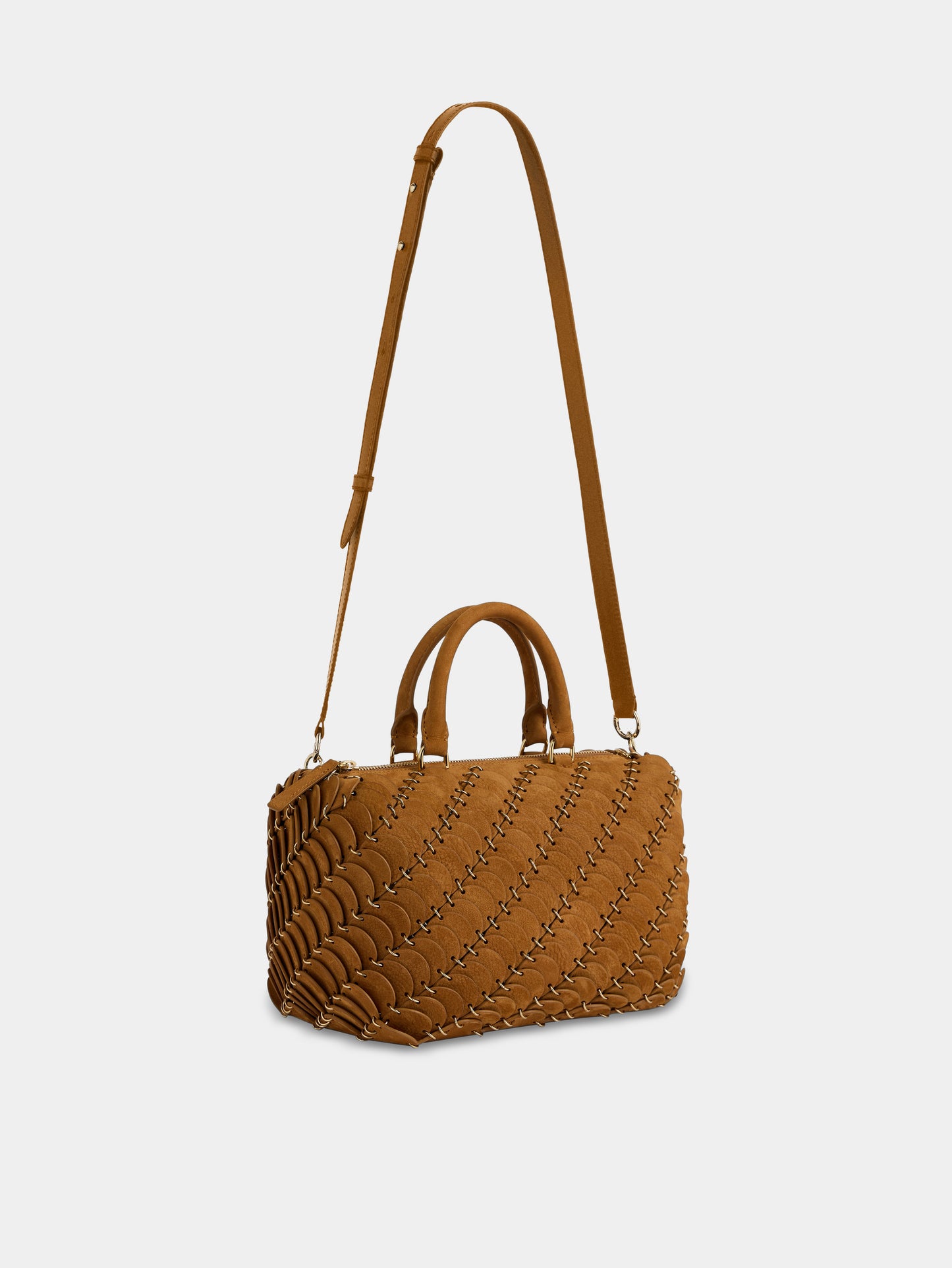 Sac Boston en cuir camel avec finitions dorées 