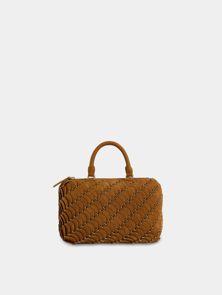 Sac Boston en cuir camel avec finitions dorées 