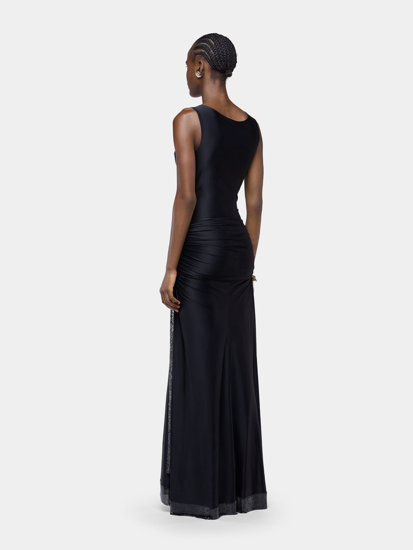 Long black mesh and jersey dress