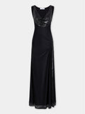 Long black mesh and jersey dress