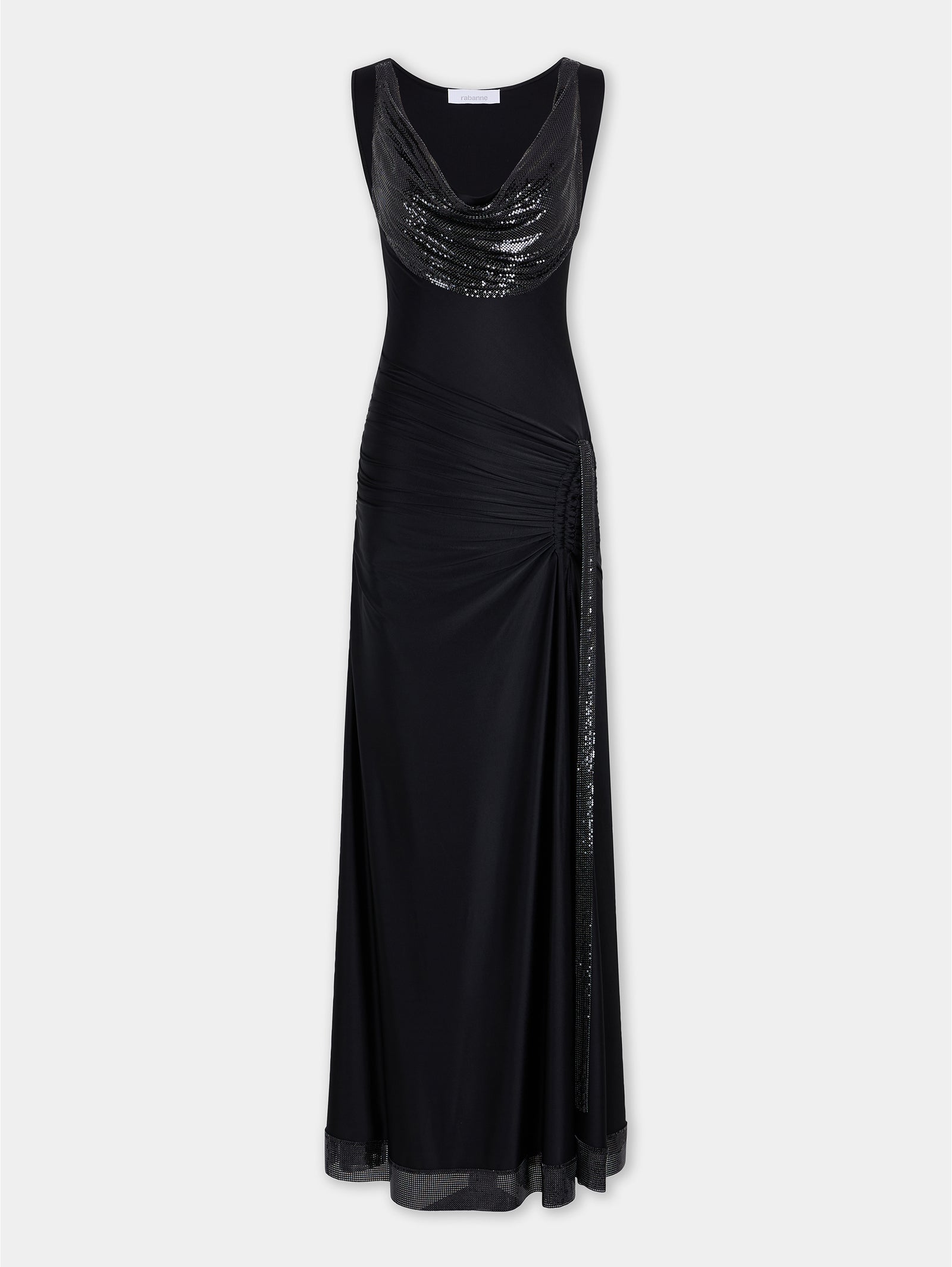 Long black mesh and jersey dress - Image 1