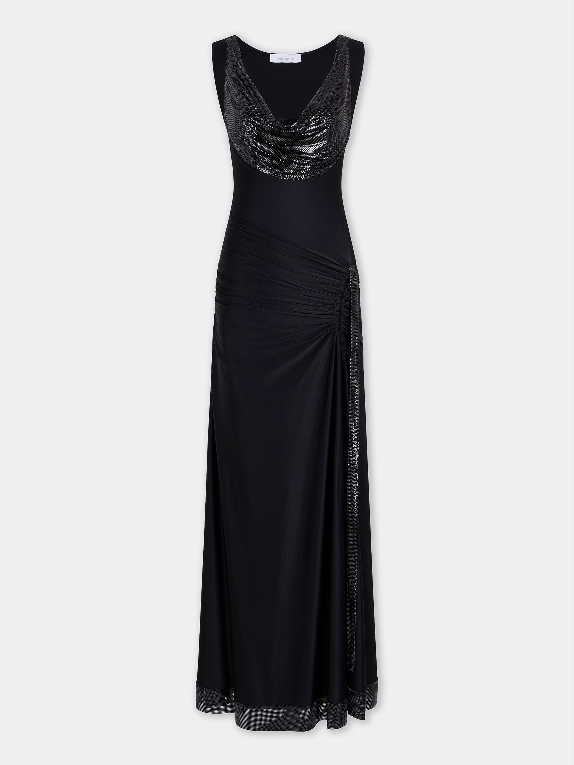 Long black mesh and jersey dress