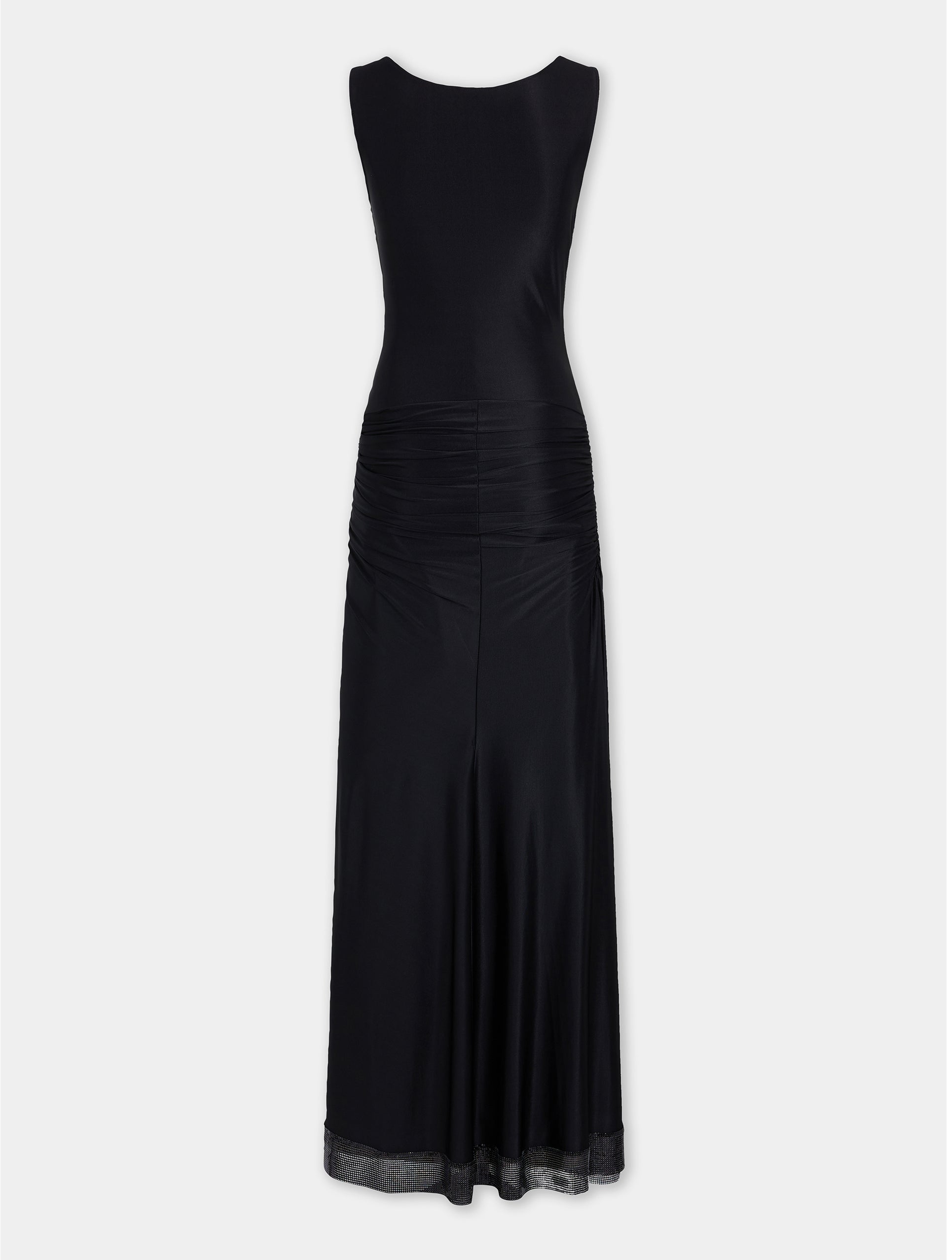 Long black mesh and jersey dress