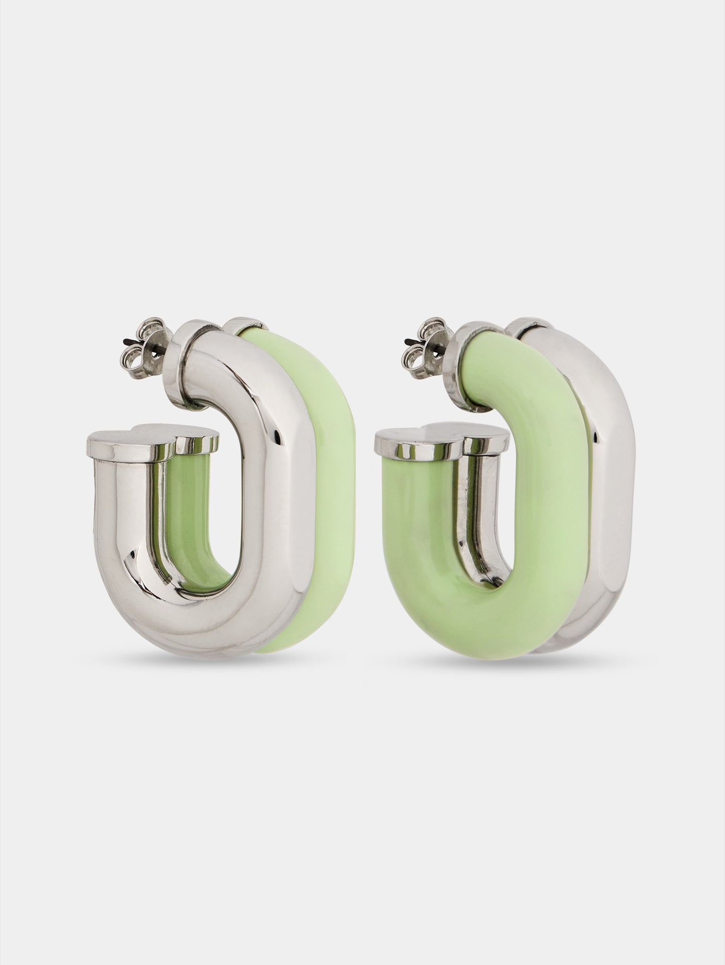 Earrings XL Link in bicolor silver and green