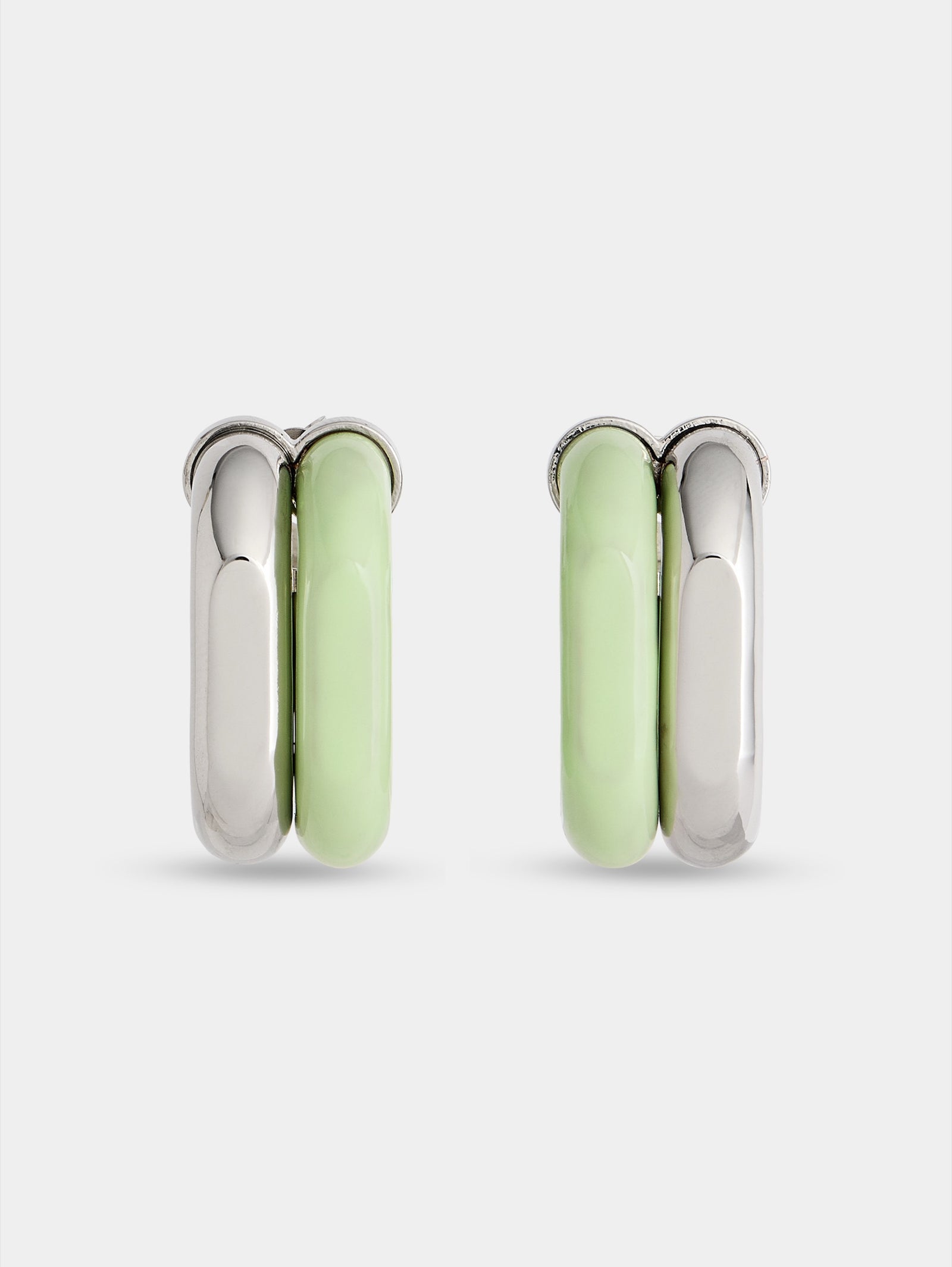 Earrings XL Link in bicolor silver and green packshot front view 3 - Image 3