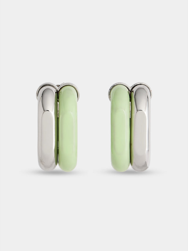 Earrings XL Link in bicolor silver and green - Image 3