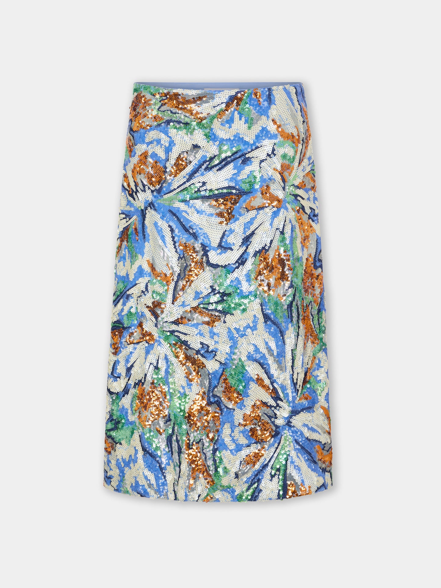 Midi Skirt with Multicolor Floral-Shaped Sequin Embroidery