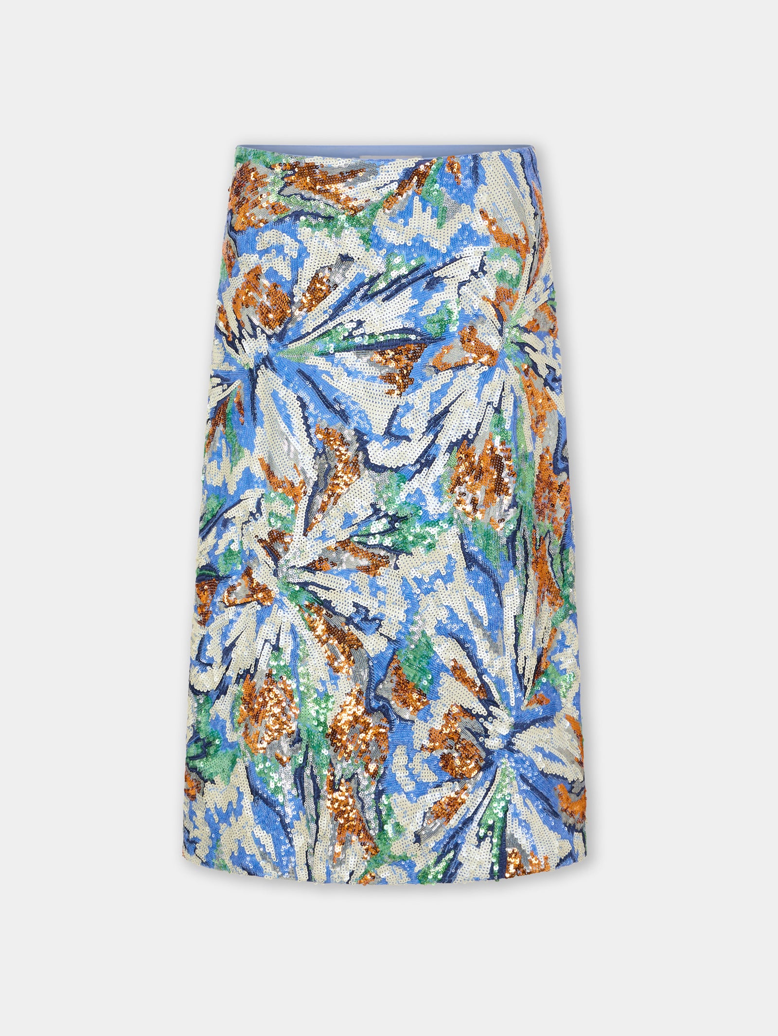 Jupe midi avec broderie de sequins multicolores en forme de fleurs - Image 1