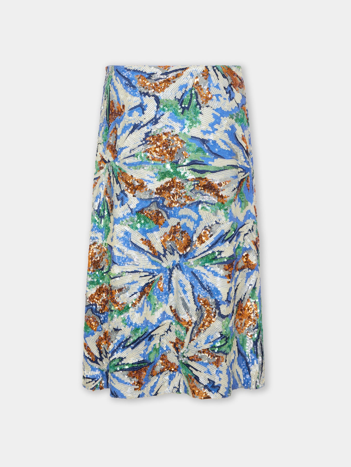 Midi Skirt with Multicolor Floral-Shaped Sequin Embroidery