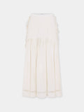 Midi Skirt in Off-White Viscose Crepe with Side Bow Details