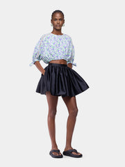 Crop Top in Blue Liberty-Printed Viscose Crepe with Puff Sleeves position 2
