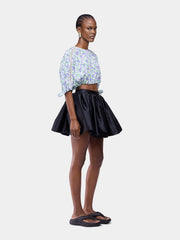Crop Top in Blue Liberty-Printed Viscose Crepe with Puff Sleeves position 3