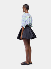 Crop Top in Blue Liberty-Printed Viscose Crepe with Puff Sleeves position 4