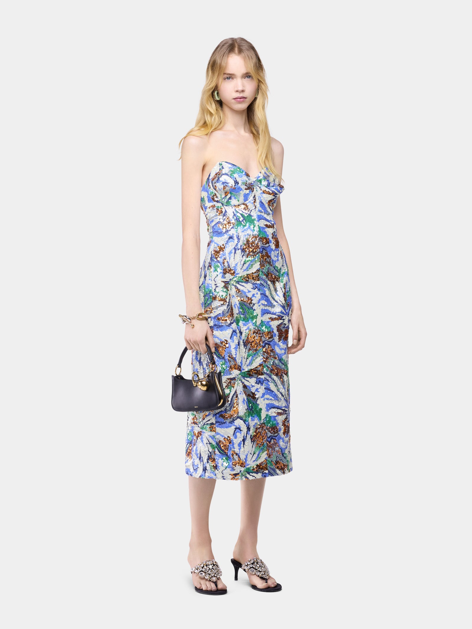 Midi Dress with Multicolor Floral-Shaped Sequin Embroidery position 1 - Image 1