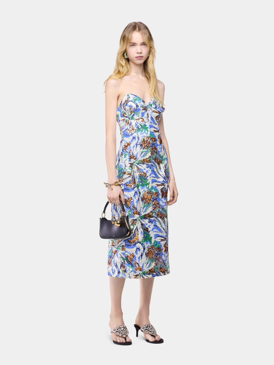 Midi Dress with Multicolor Floral-Shaped Sequin Embroidery - Image 1