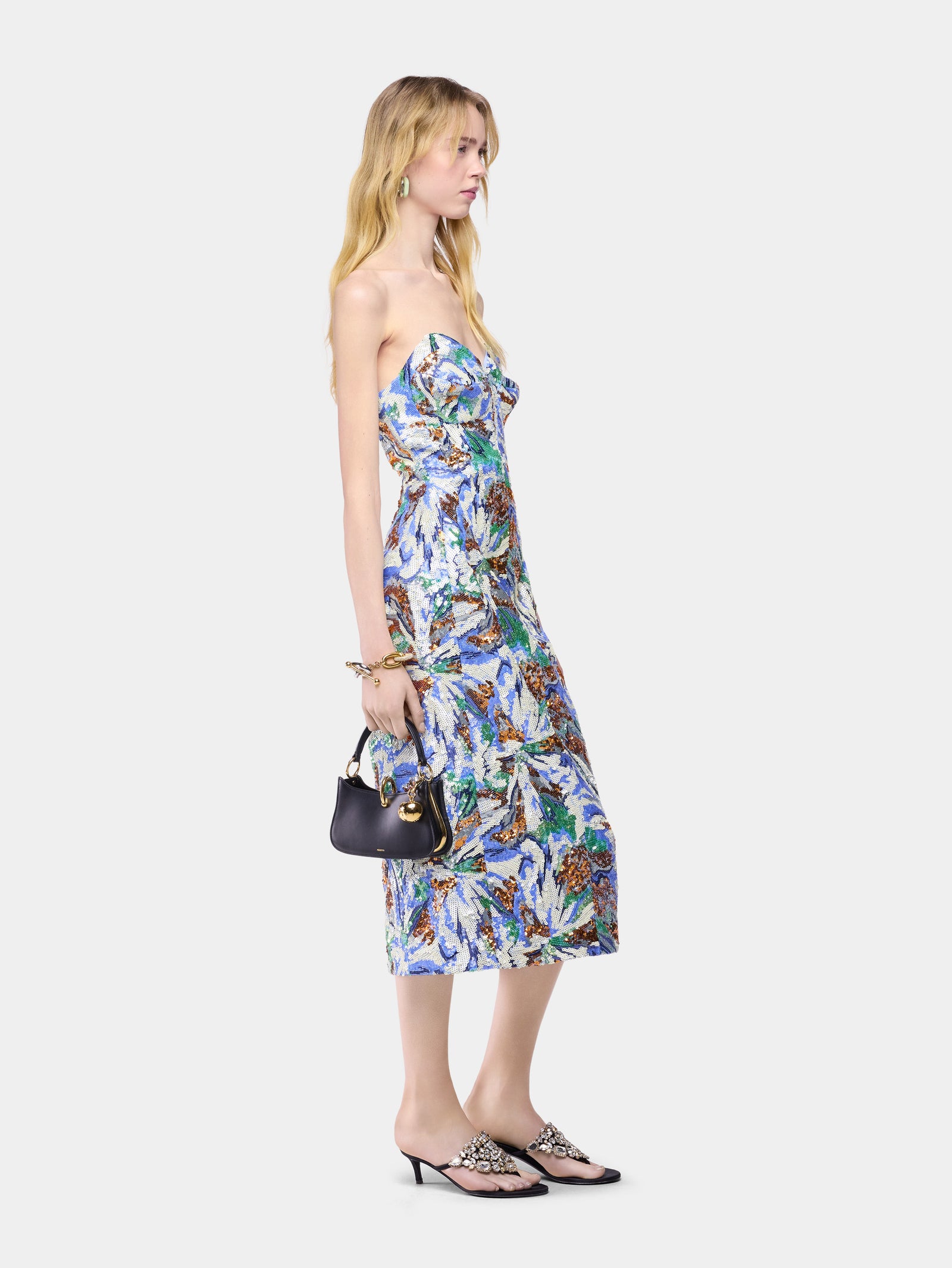 Midi Dress with Multicolor Floral-Shaped Sequin Embroidery position 2 - Image 2