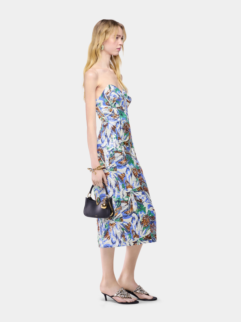 Midi Dress with Multicolor Floral-Shaped Sequin Embroidery - Image 2
