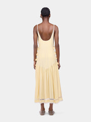 Midi Dress in Yellow Viscose Crepe with Lace and Bow Details position 3