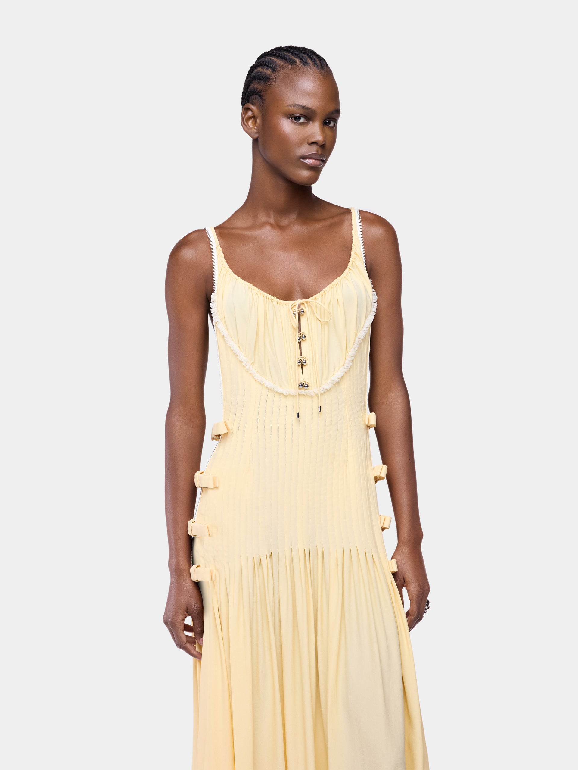 midi viscose dress Rabanne - Midi Dress In Yellow Viscose Crepe With Lace And Bow Details - T36 - Women