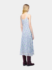 Midi Dress in Blue Liberty-Printed Viscose Crepe with Lace and Bow Details packshot front view 4