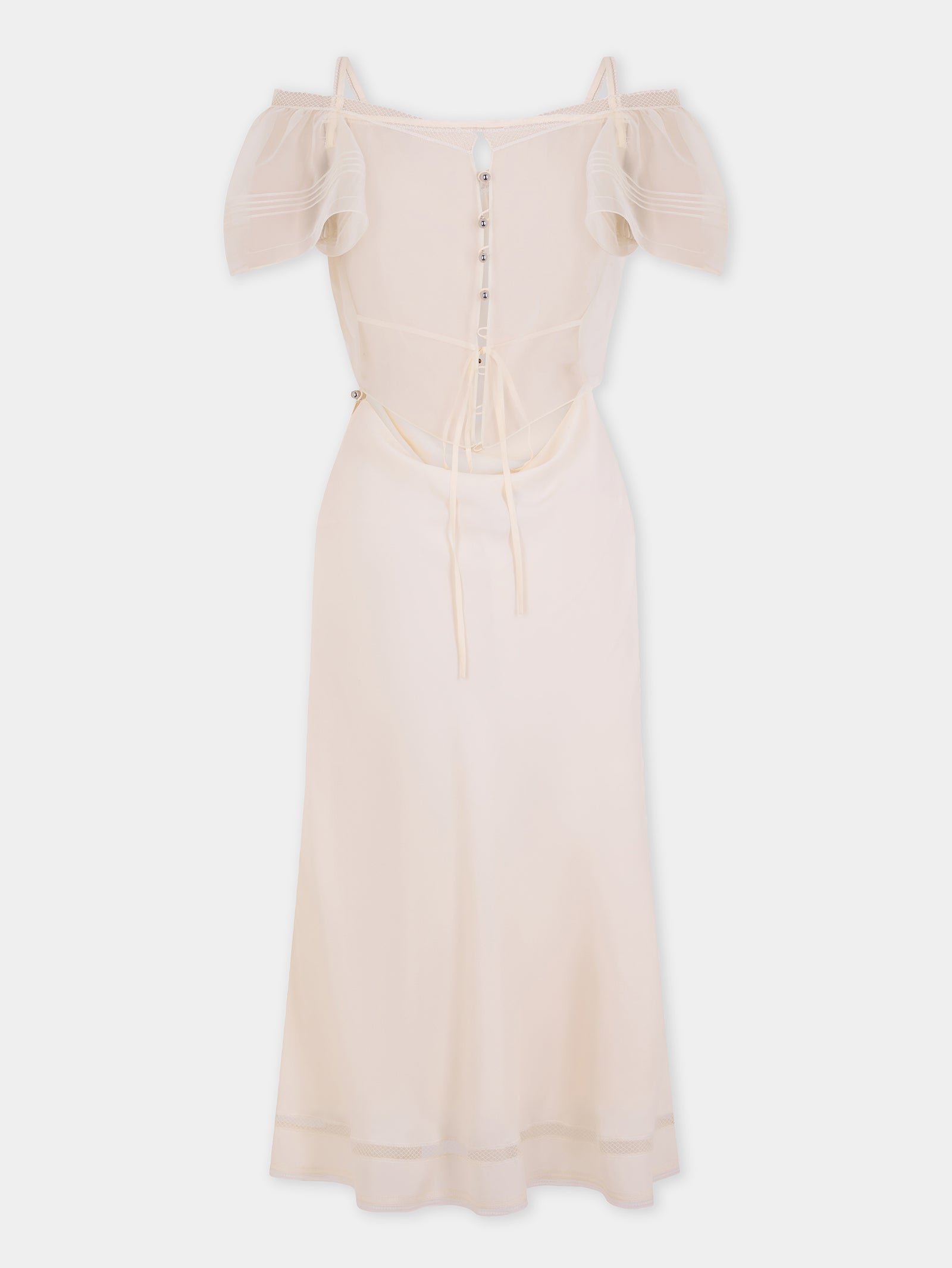Midi Dress in White Viscose Crepe with Straps and Cut-Out Short Sleeves packshot front view 2 - Image 2