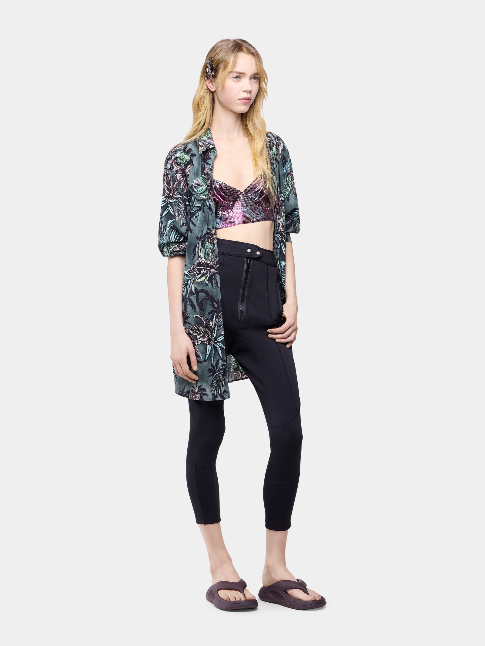 Oversized Shirt in Floral-Printed Silk Crepe packshot front view 2 - Image 2