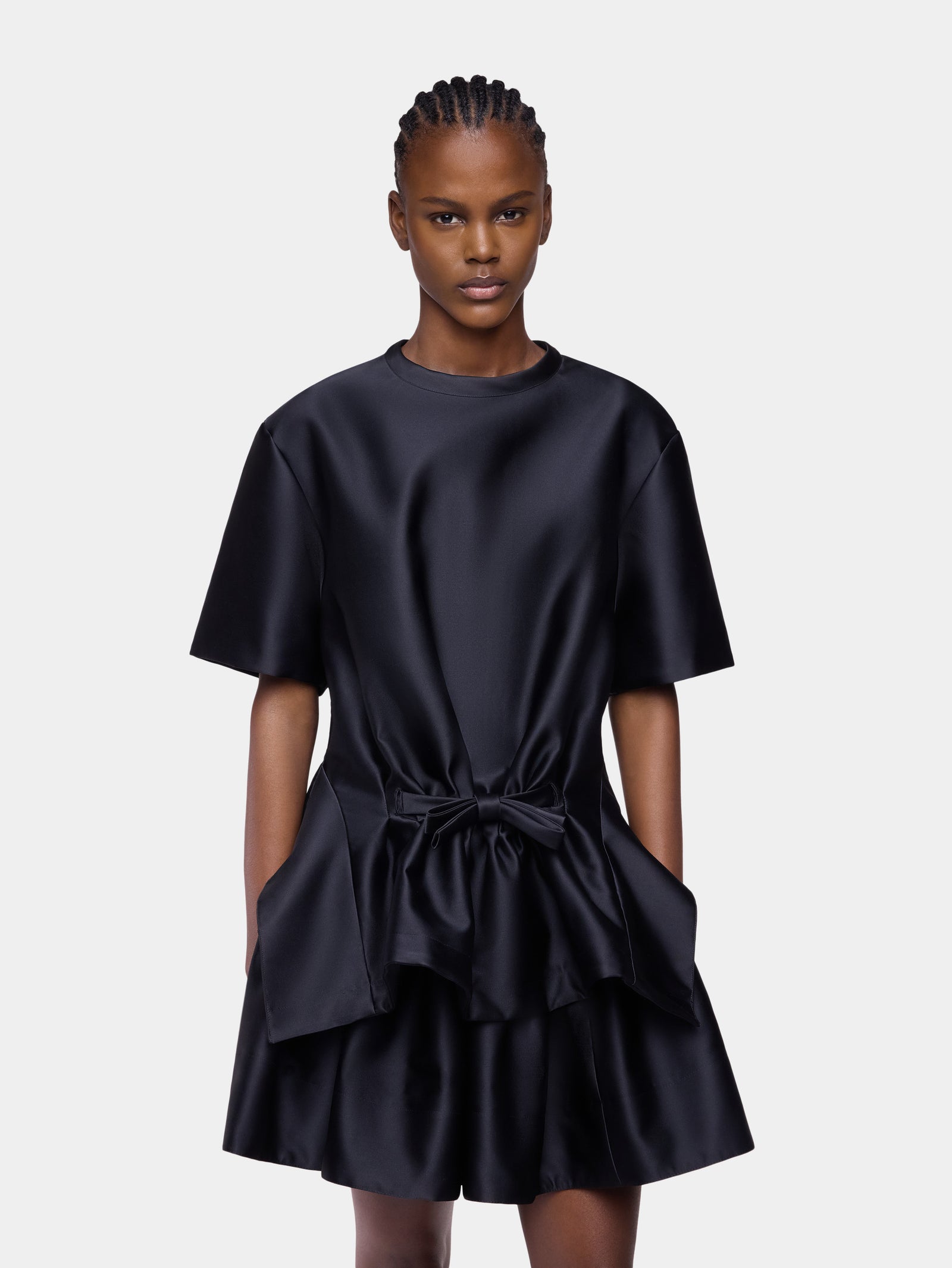 Tailored top in black satin with bow detail position 1 - Image 1