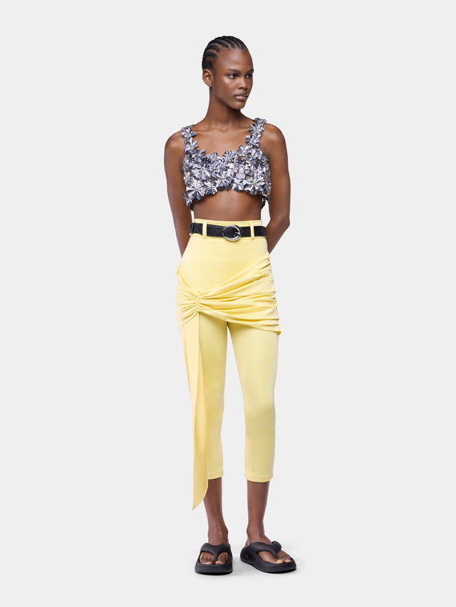 Capri pant in yellow cotton with frill detailing - Image 1