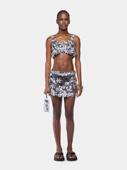 Mini Skirt In Silver Assemblage With Flower Details