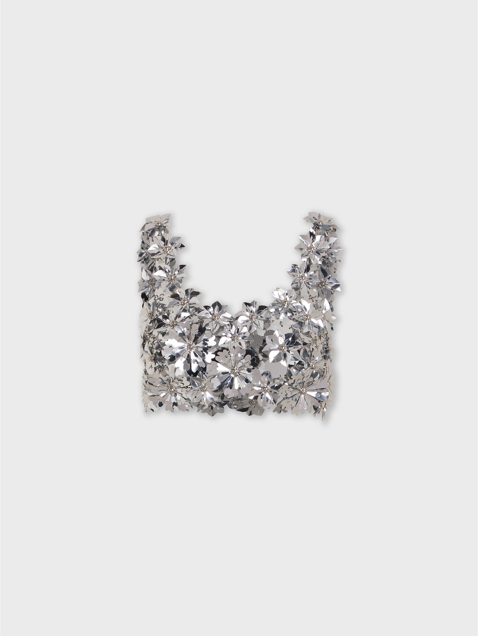 Sleeveless Bralette Top in Silver Assemblage with Flower Details packshot front view 1 - Image 1