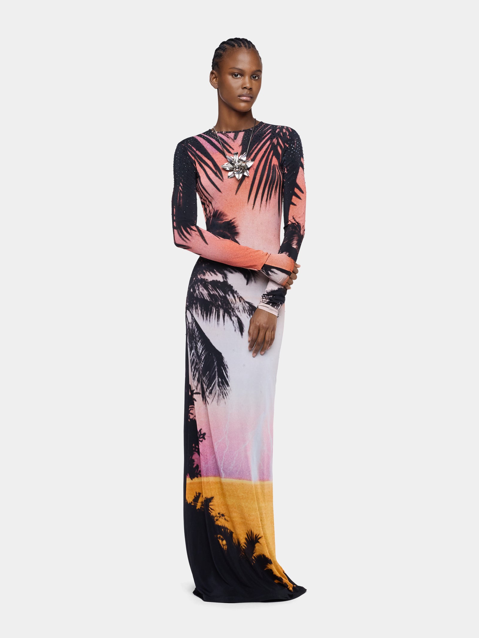 Maxi Dress in Thunderstorm-Printed Second-Skin Jersey position 1 - Image 2