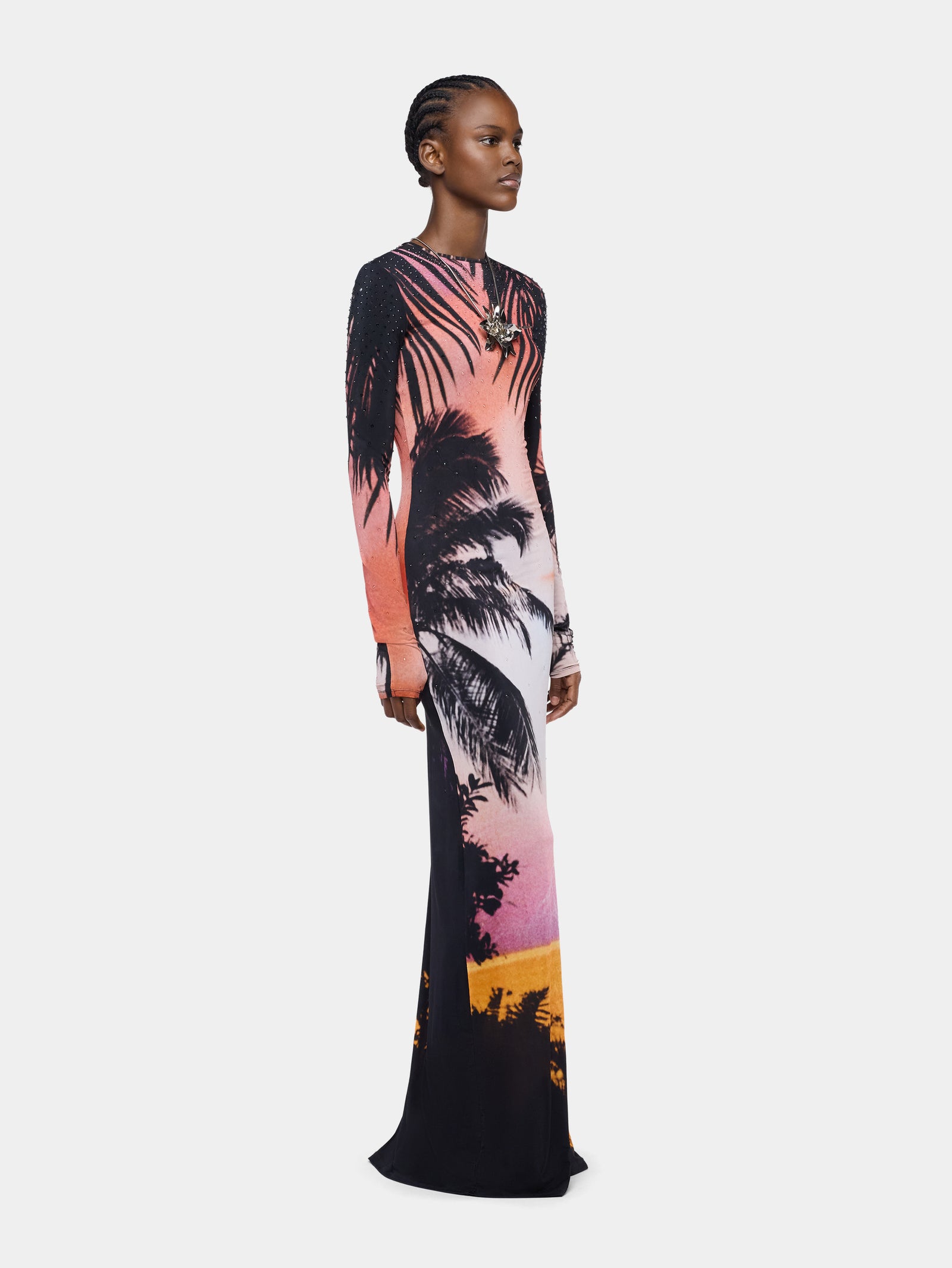 Maxi Dress in Thunderstorm-Printed Second-Skin Jersey position 2 - Image 3