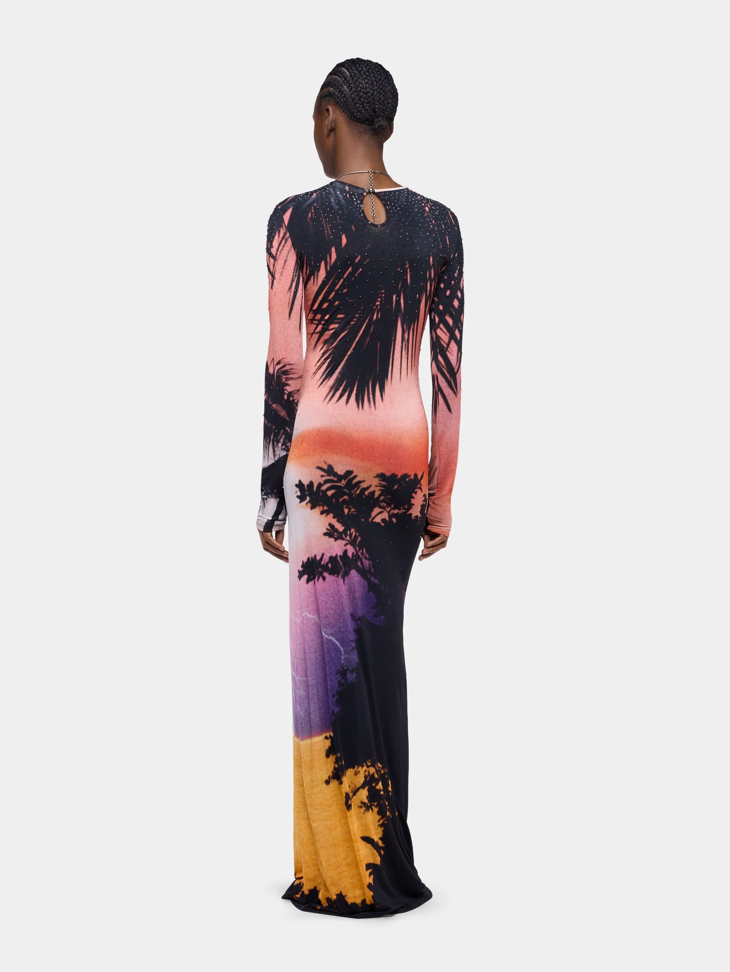 Maxi Dress in Thunderstorm-Printed Second-Skin Jersey