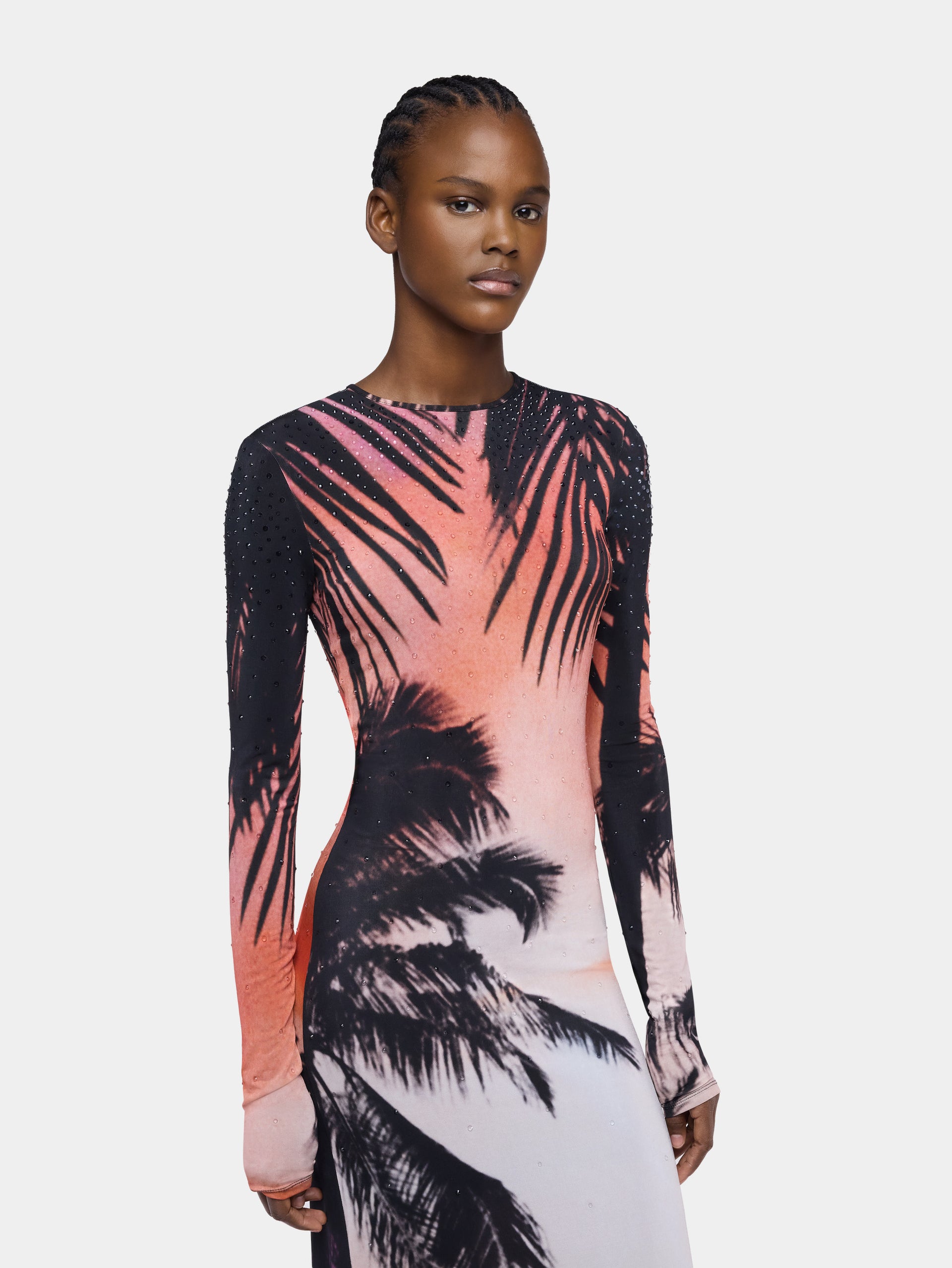 Maxi Dress in Thunderstorm-Printed Second-Skin Jersey