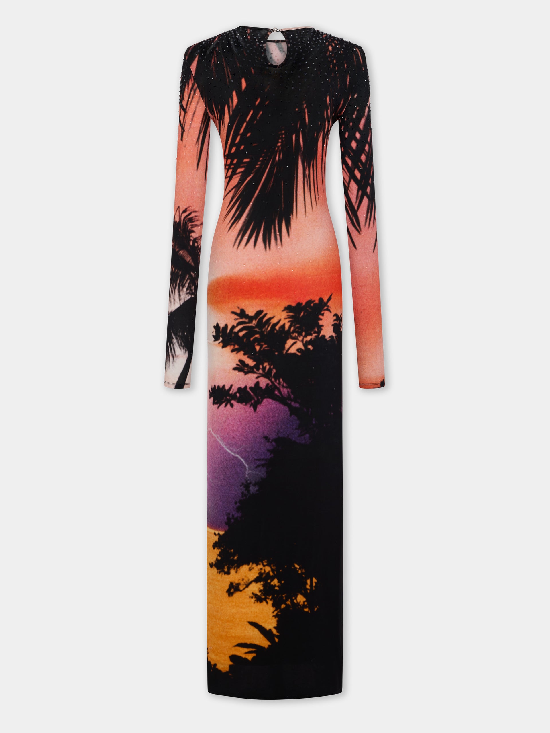 Maxi Dress in Thunderstorm-Printed Second-Skin Jersey