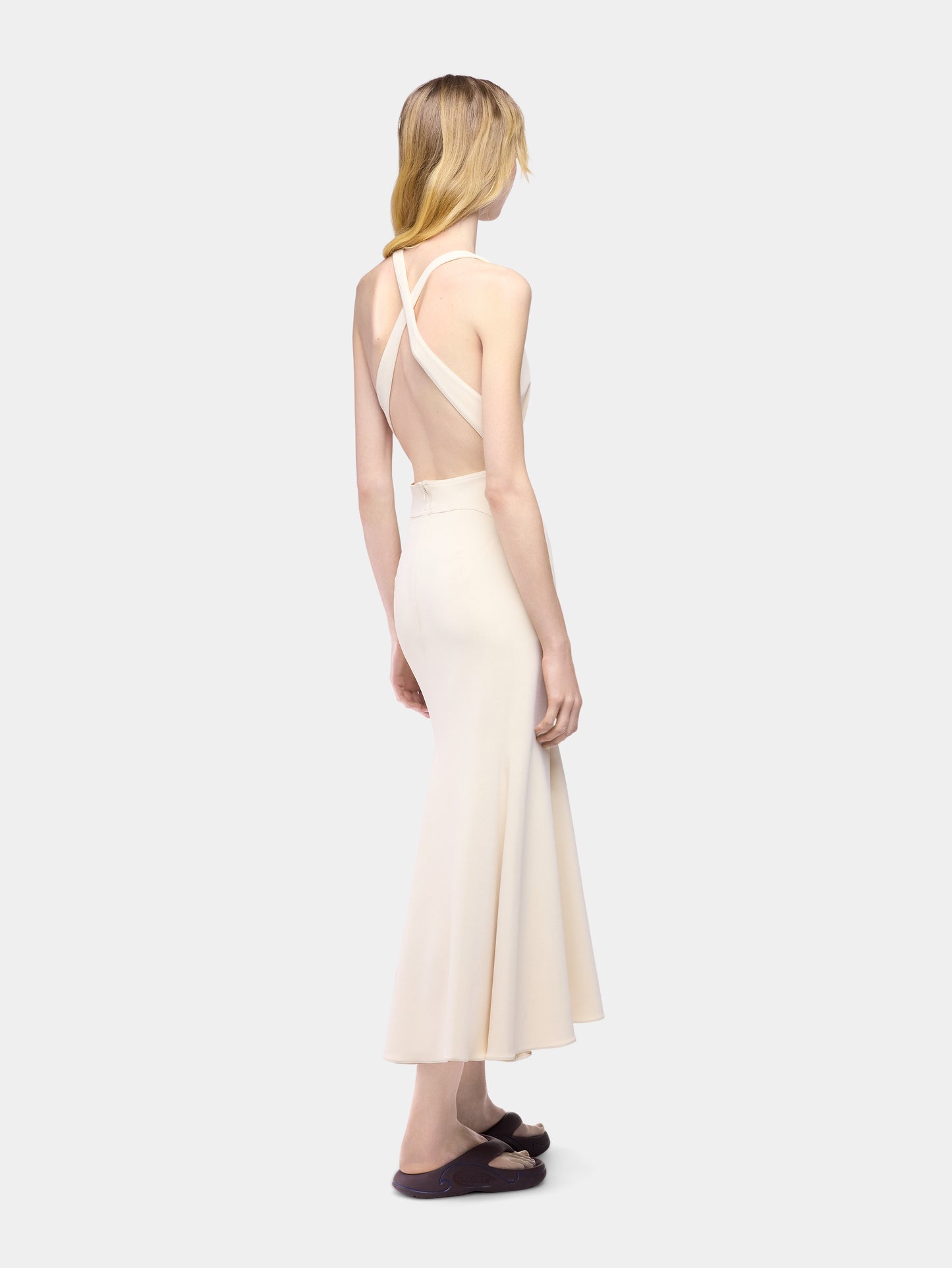 Midi dress in off white viscose jersey