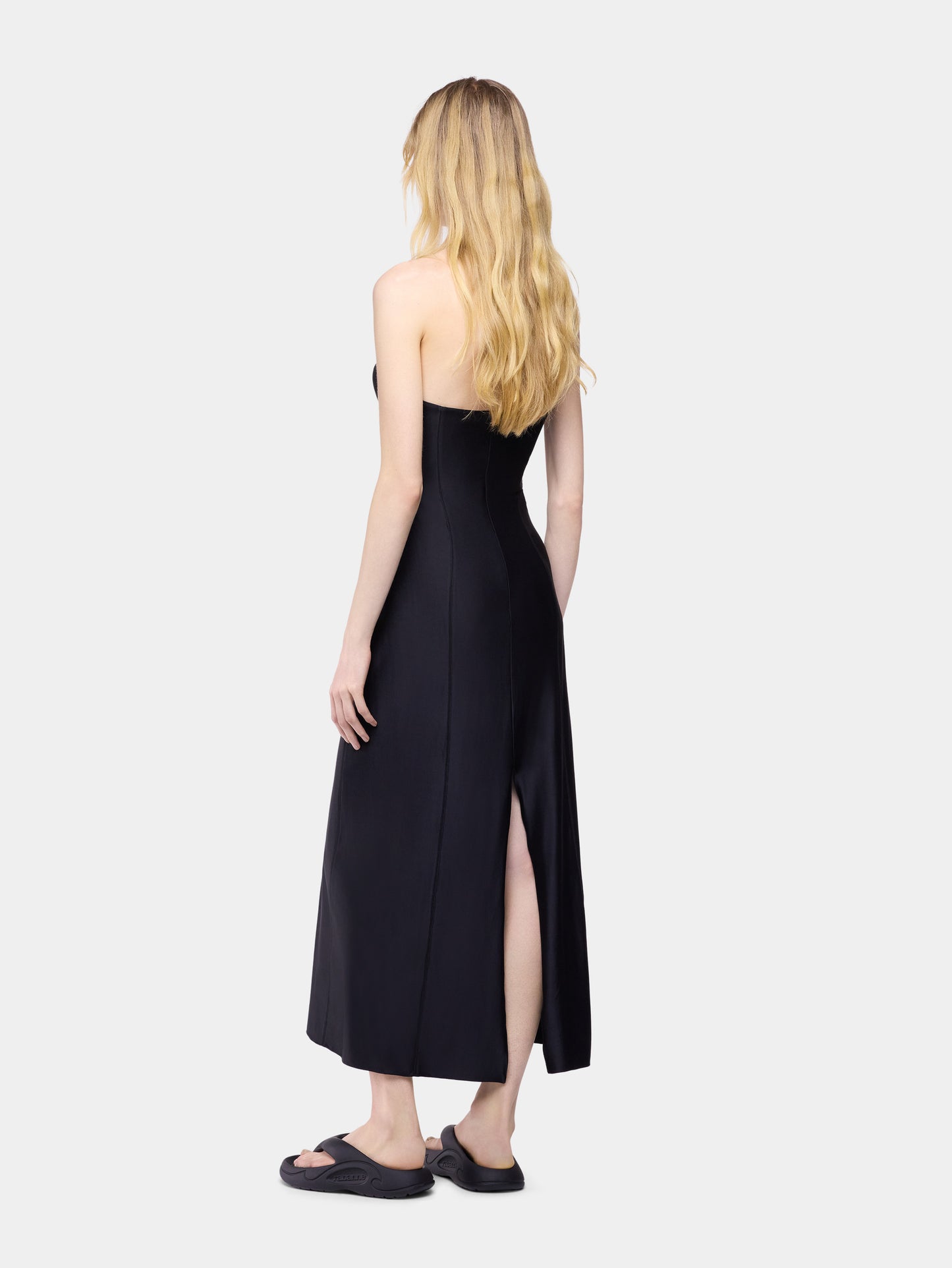 Robe midi en jersey de viscose noir avec bustier structuré en forme de cœur