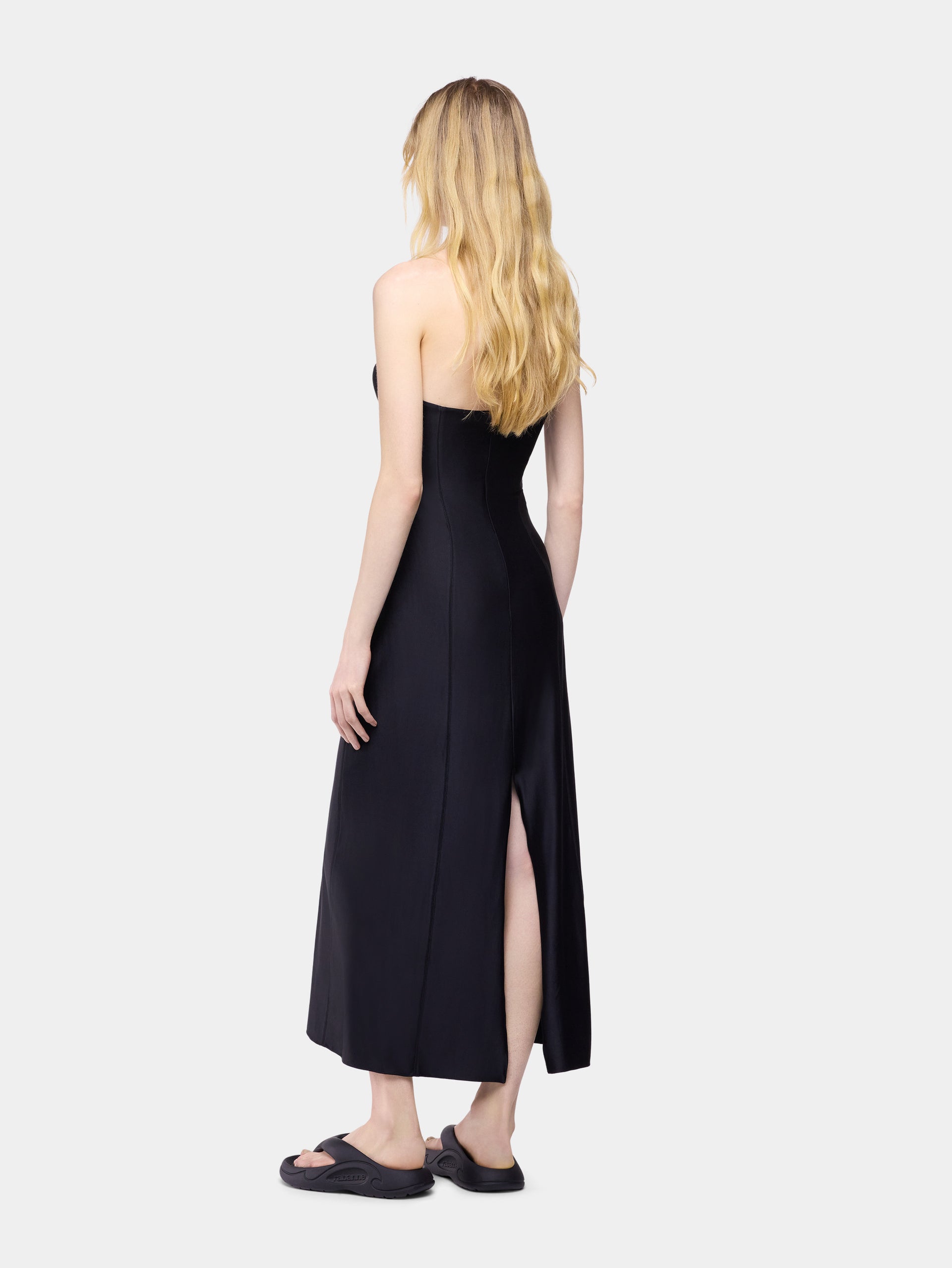 Robe midi en jersey de viscose noir avec bustier structuré en forme de cœur