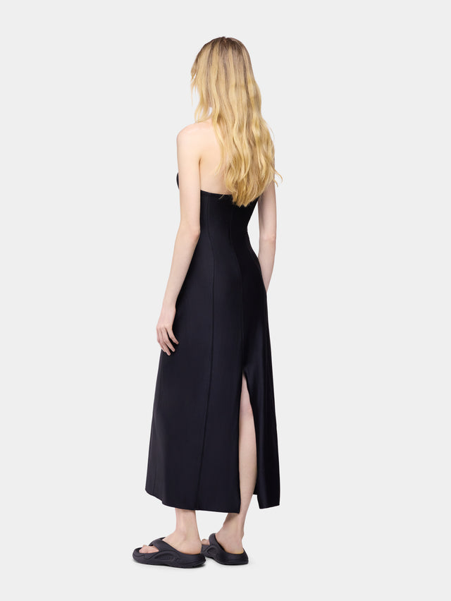 Robe midi en jersey de viscose noir avec bustier structuré en forme de cœur - Image 3