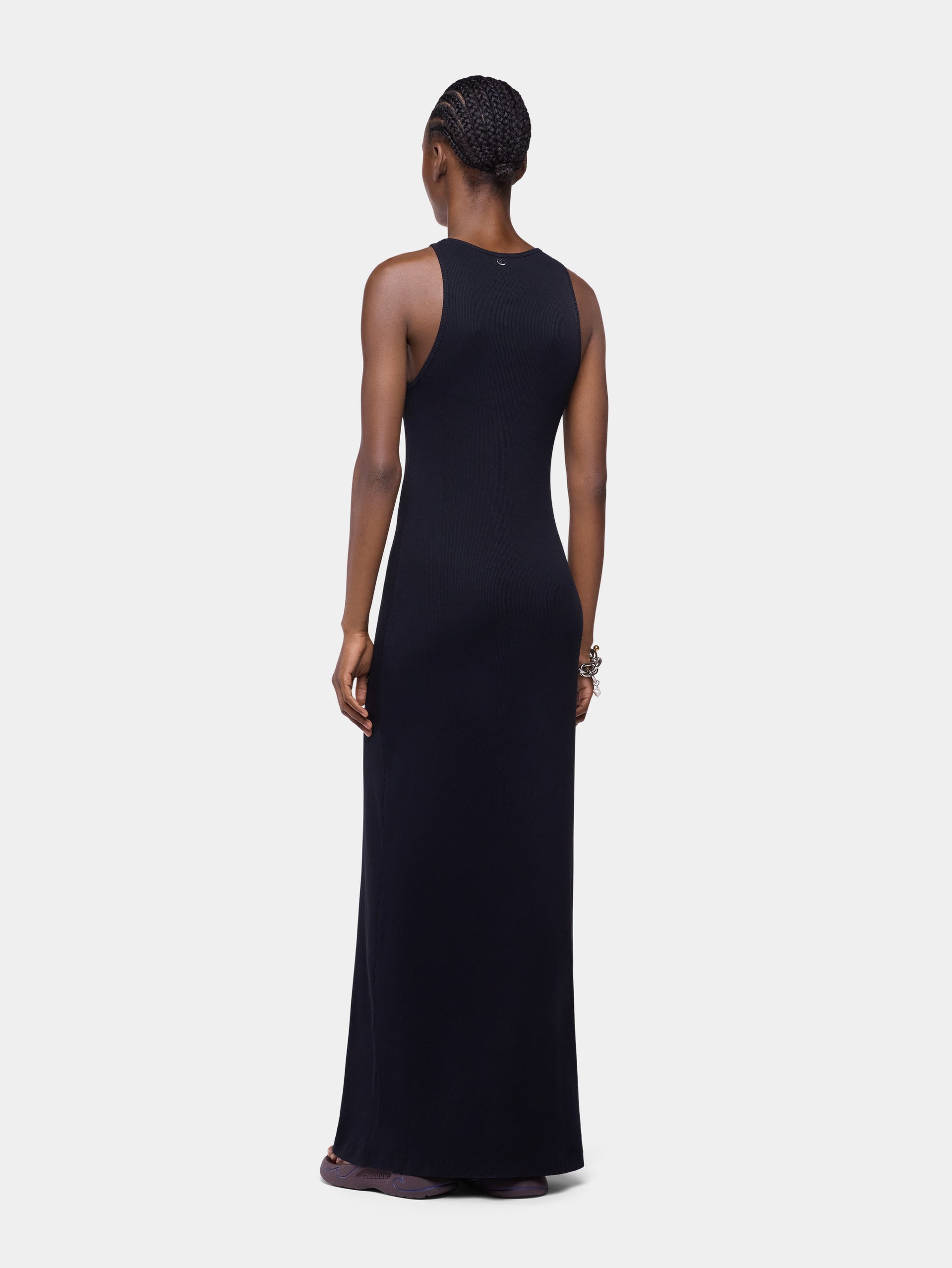 Maxi dress in black cotton with palm tree-shaped embroidery Rabanne Maxi dress in black cotton with palm tree-shaped embroidery Rabanne