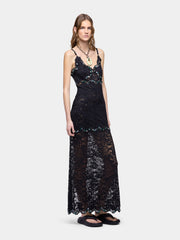 Long dress in black hand embroidered lace position 2
