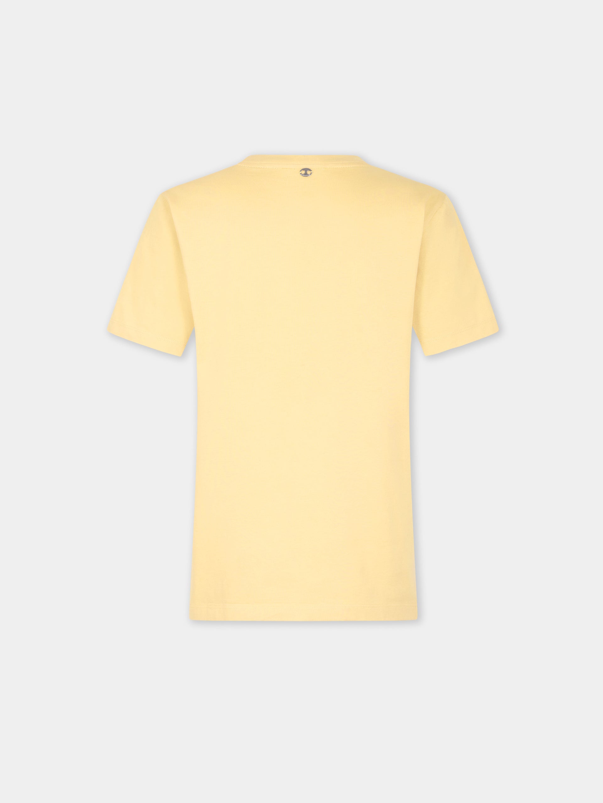 T-Shirt in Yellow Cotton with Palm Tree-Shaped Embroidery