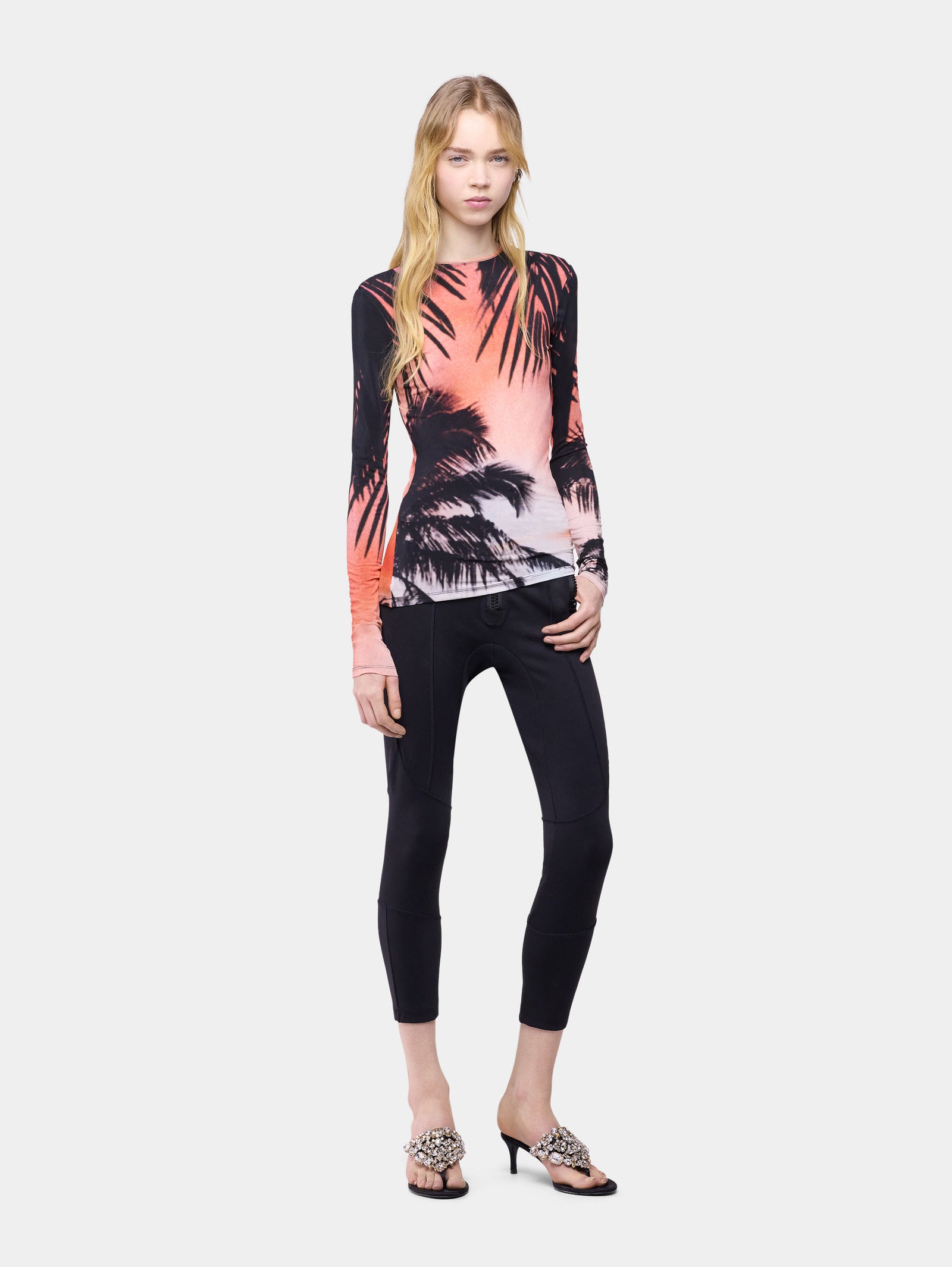 Long-Sleeved Top in Thunderstorm-Printed Second-Skin Jersey position 1 - Image 2