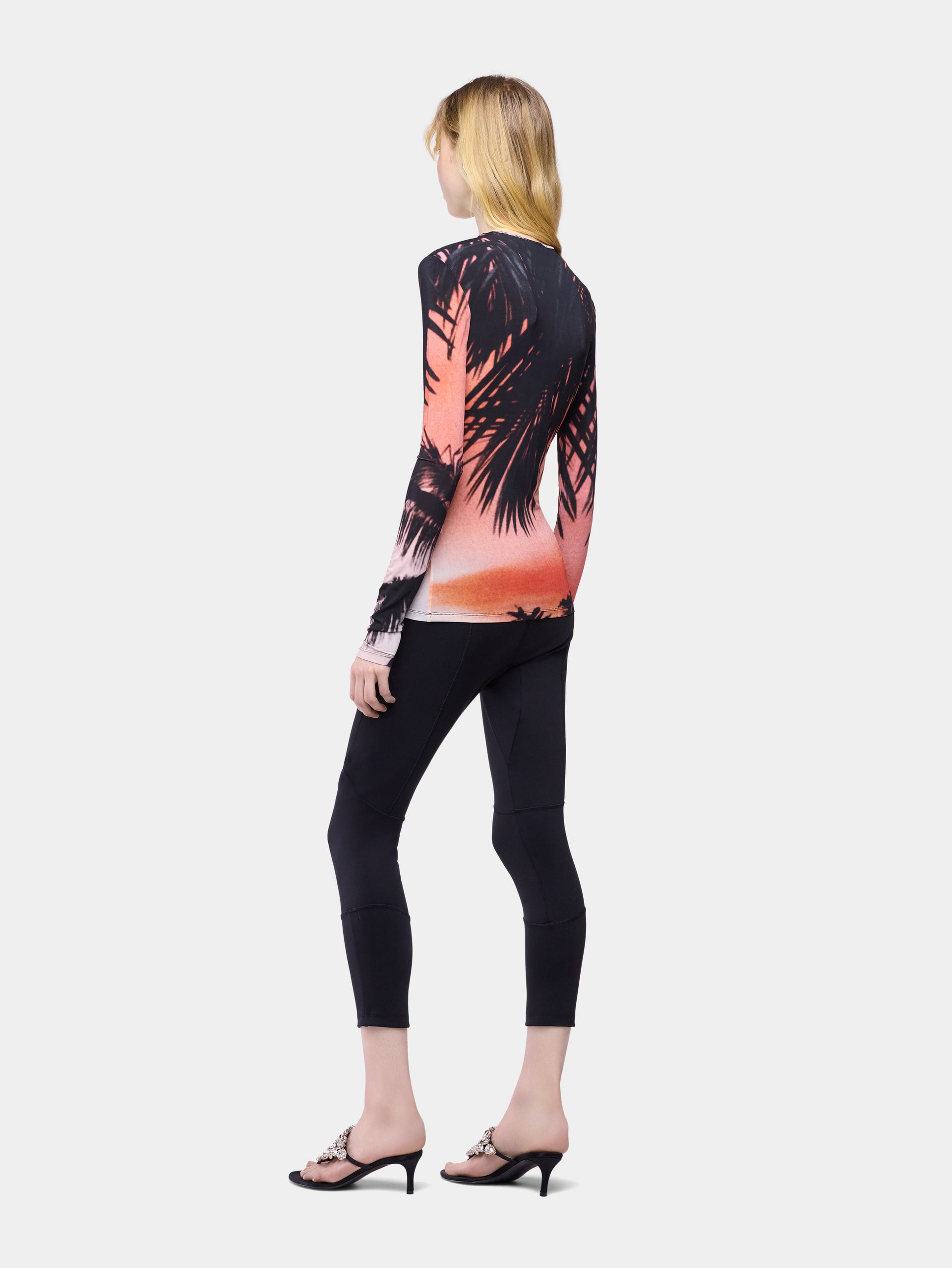 Long-Sleeved Top in Thunderstorm-Printed Second-Skin Jersey