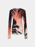 Long-Sleeved Top in Thunderstorm-Printed Second-Skin Jersey