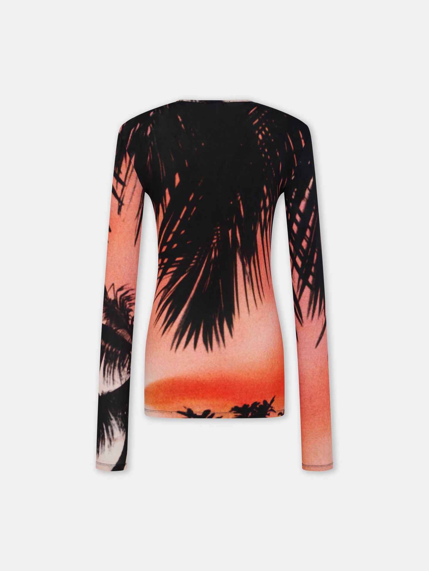 Long-Sleeved Top in Thunderstorm-Printed Second-Skin Jersey